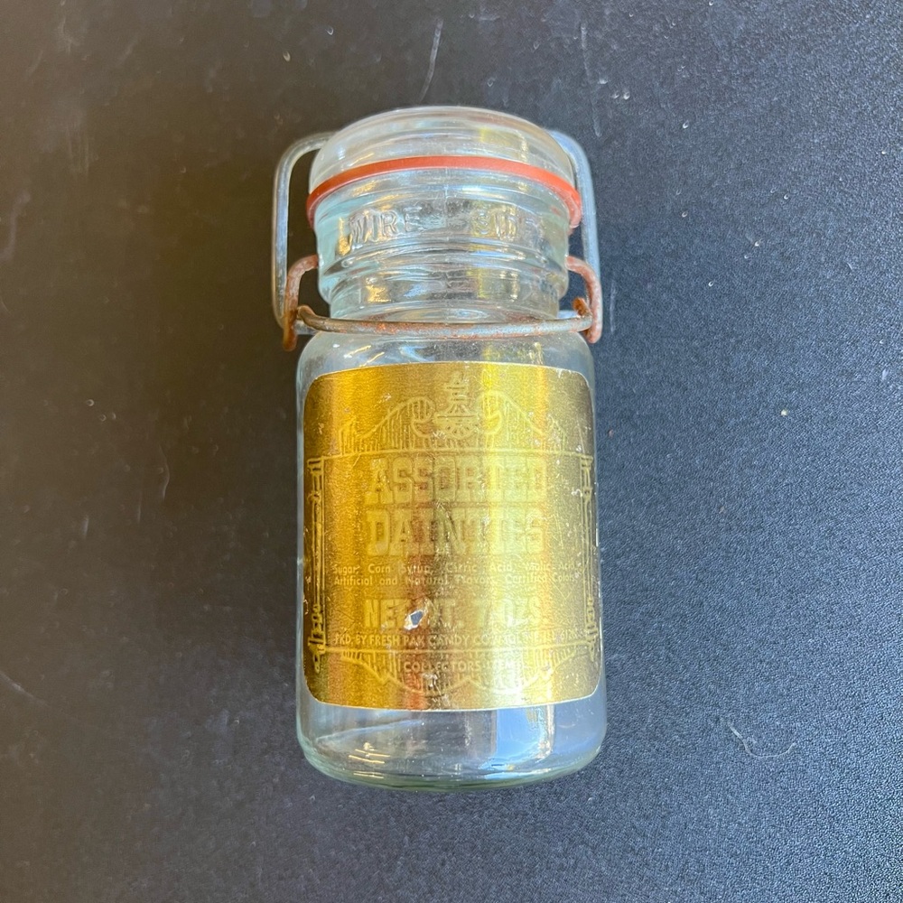 Assored Dainties Late 1800s Mason Jar with Wire Bail